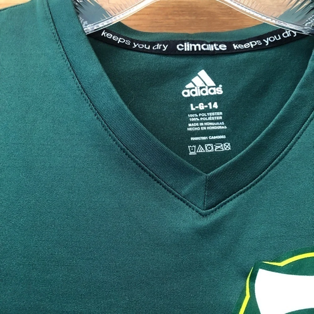 Adidas climalite youth L-14 Portland Timbers/  green v neck tee